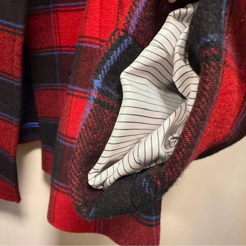 Brooks Brothers Red Fleece Buffalo Plaid Wool Pea Coat | Dark Academia Red Sz 8 - Picture 6 of 10